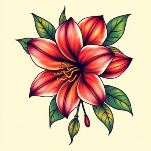 Vibrant Color Honeysuckle Tattoo