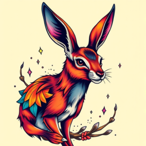 Vibrant Color Jackalope Tattoo