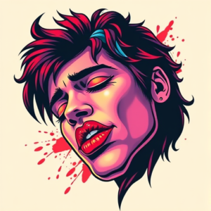 Vibrant Color Kiss Tattoo