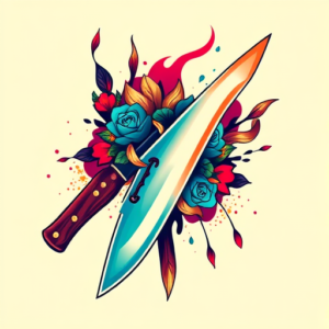 Vibrant Color Knife Tattoo