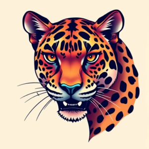 Vibrant Color Leopard Tattoo