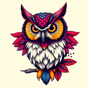 Vibrant Color Owl Tattoo