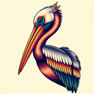 Vibrant Color Pelican Tattoo