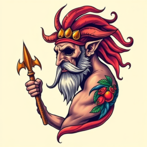 Vibrant Color Poseidon Tattoo