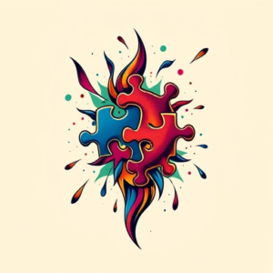 Vibrant Color Puzzle Tattoo