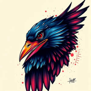 Vibrant Color Raven Tattoo