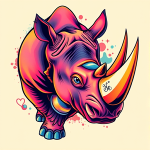 Vibrant Color Rhino Tattoo