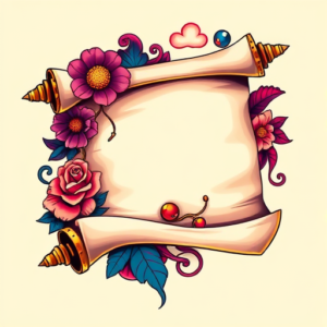 Vibrant Color Scroll Tattoo