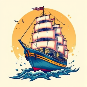 Vibrant Color Ship Tattoo