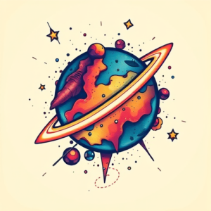 Vibrant Color Space Tattoo