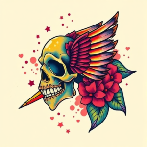 Vibrant Color Stamp Tattoo