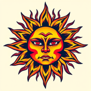 Vibrant Color Sun Tattoo