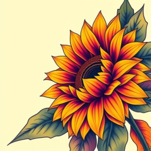 Vibrant Color Sunflower Tattoo