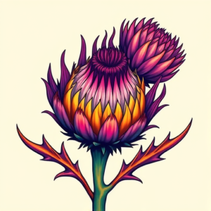 Vibrant Color Thistle Tattoo