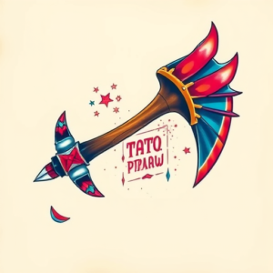 Vibrant Color Tomahawk Tattoo