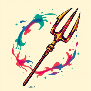 Vibrant Color Trident Tattoo