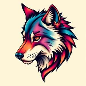 Vibrant Color Wolf Tattoo