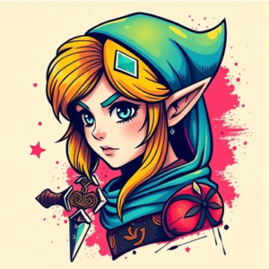 Vibrant Color Zelda Tattoo