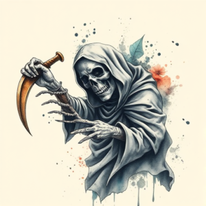 Watercolor Reaper Tattoo