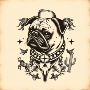 Western Pug Tattoo