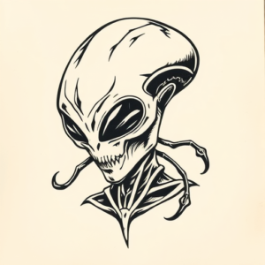 Woodcut Alien Tattoo