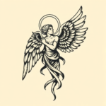 Woodcut Angel Tattoo