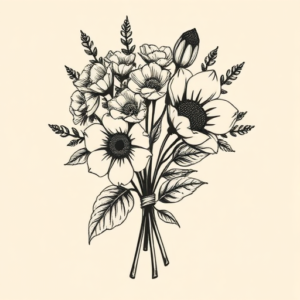 Woodcut Bouquet Tattoo