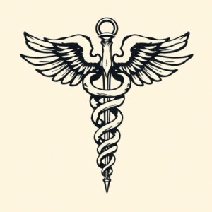 Woodcut Caduceus Tattoo