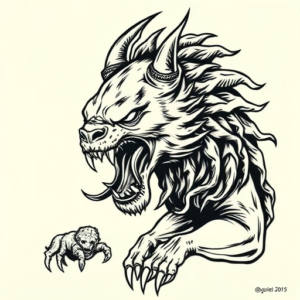 Woodcut Cerberus Tattoo