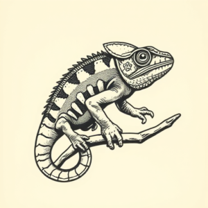 Woodcut Chameleon Tattoo