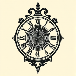 Woodcut Clock Tattoo