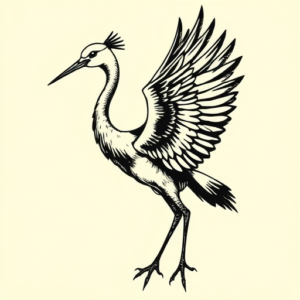 Woodcut Crane Tattoo