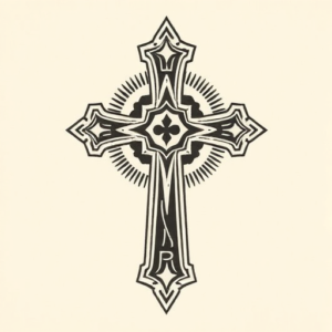 Woodcut Cross Tattoo