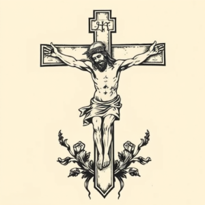 Woodcut Crucifix Tattoo
