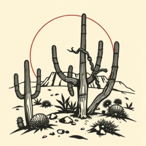 Woodcut Desert Tattoo