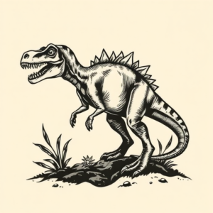 Woodcut Dinosaur Tattoo