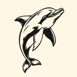 Woodcut Dolphin Tattoo