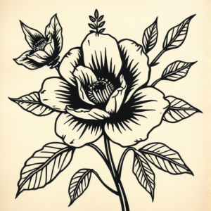 Woodcut Floral Tattoo