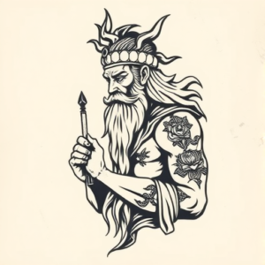 Woodcut God Tattoo