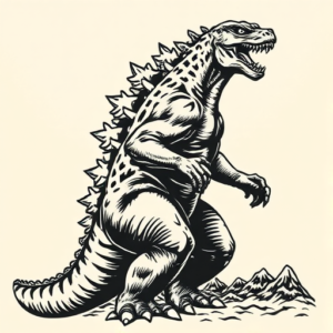 Woodcut Godzilla Tattoo