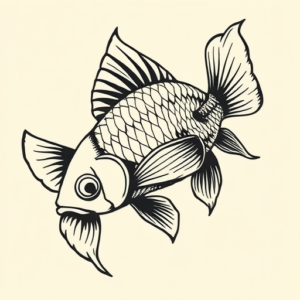 Woodcut Goldfish Tattoo