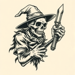 Woodcut Halloween Tattoo