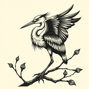 Woodcut Heron Tattoo