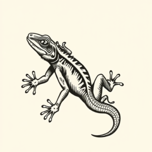 Woodcut Lizard Tattoo