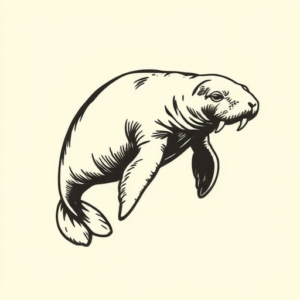 Woodcut Manatee Tattoo