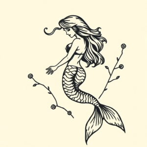 Woodcut Mermaid Tattoo
