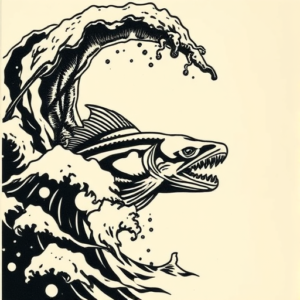 Woodcut Ocean Tattoo