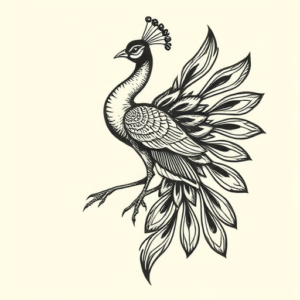 Woodcut Peacock Tattoo