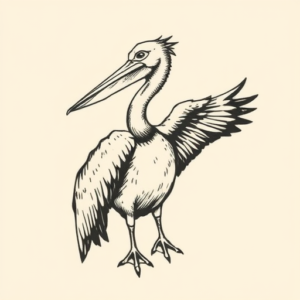 Woodcut Pelican Tattoo