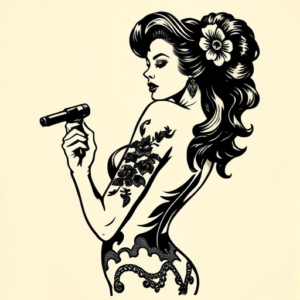 Woodcut Pinup Tattoo